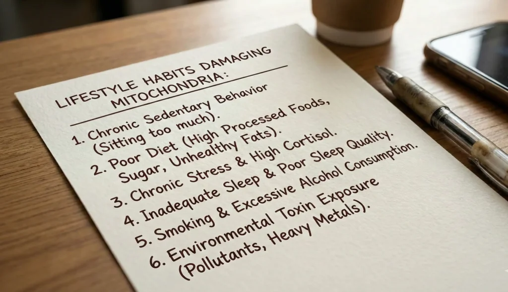 A list containing lifestyle habitss damaging mitochondria
