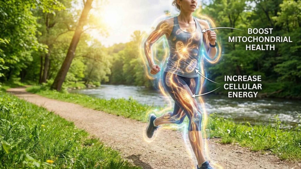 Jogging in nature, promoting health benefits.