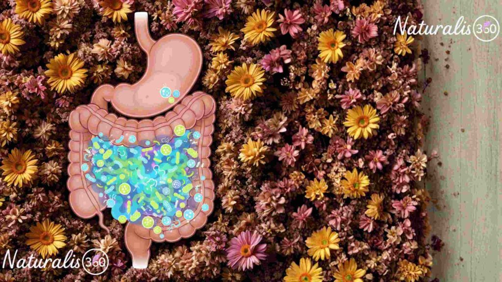 gut microbiome illustration showing diverse bacteria linked to gut health