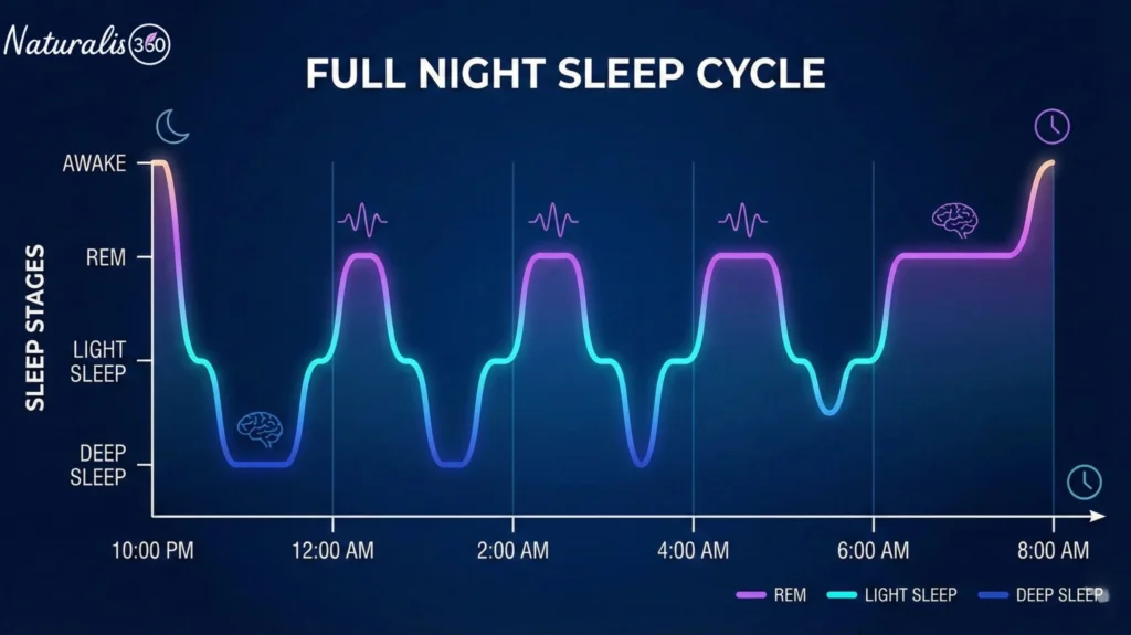 sleep optimization chart showing deep sleep REM cycles and restorative sleep stages